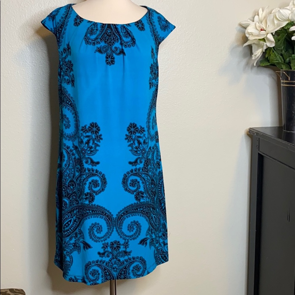 London Times Blue Paisley Shift Dress Size 10
